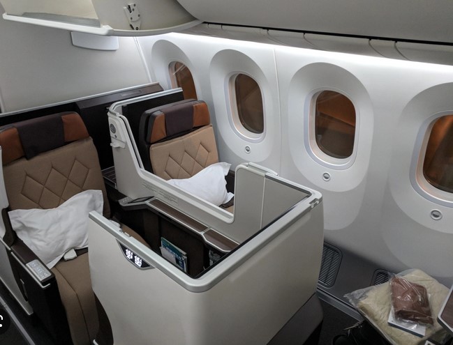 All the seats in Business Class face forward and have aisle access.