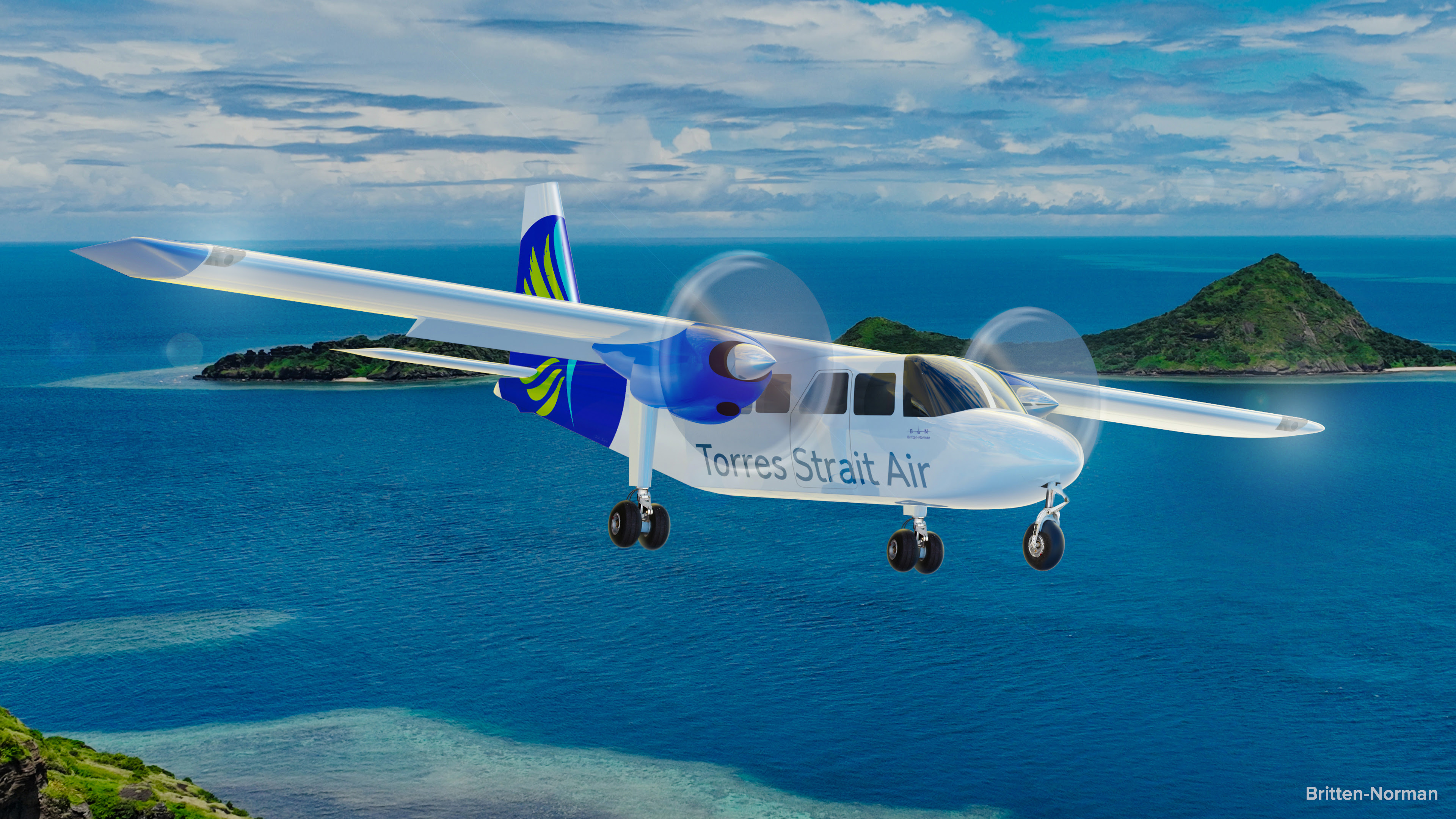 Torres Air Islander over the Straights after which the airline is named.